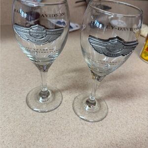 Harley Davidson 100 year anniversary wine glasses. HTF